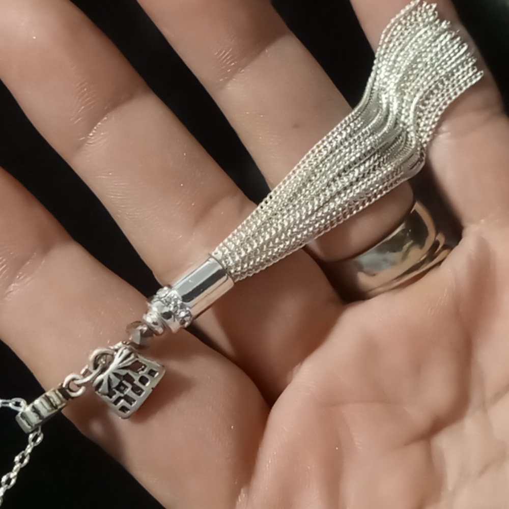 Elegant Silver tassel & arrow Necklace layered 20 & 18 in long